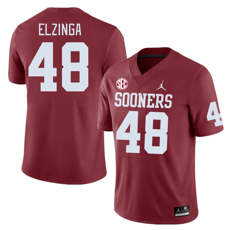 Men #48 Luke Elzinga Oklahoma Sooners 2024 SEC Conference College Football Jerseys-Crimson